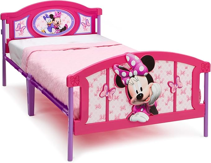 Delta Children Plastic 3D-Footboard Twin Bed, Disney Minnie Mouse Snooze 6 inch Memory Foam Twin Mattress (Bundle)