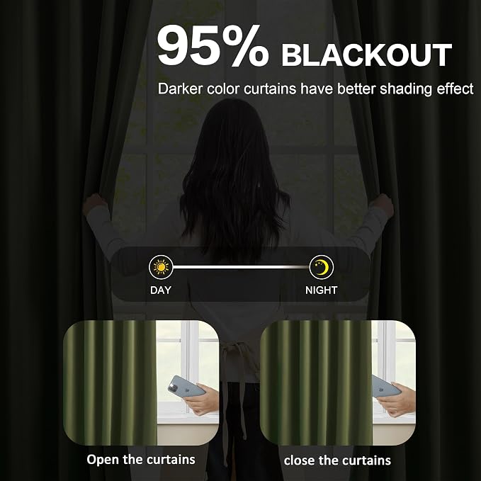 Dark Olive Green Blackout Curtains 102 Inches Long, Christmas Home Decoration - Image 7