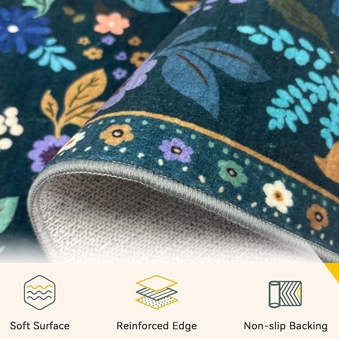 RELEANY Floral Washable 6x9 Area Rugs Teal/Purple | Flower Carpet Print Boho - Image 5