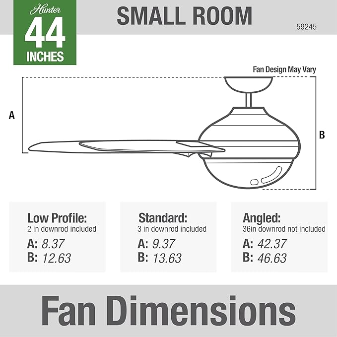 Hunter 44 inch Indoor Ceiling Fan with LED Light and Remote Control - Modern Ceiling Fan, Standard Mount, 4 Blades, For Bedroom, Living Room, or Kitchen, Quiet - Dempsey 59245, Brushed Nickel