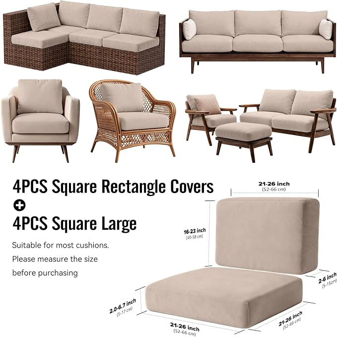 8Pcs Outdoor Cushion Covers, Stretch Patio Furniture Couch Chair Slipcovers | - Image 2