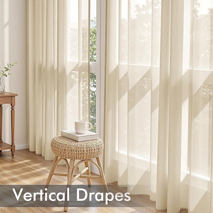 MIULEE Cream Sheer Curtains 96 Inches Long 4 Panels 42 x 96 Inches | Light - Image 5