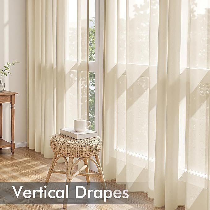 MIULEE Cream Sheer Curtains 63 Inches Long 4 Panels 42 x 63 Inches | Light - Image 5