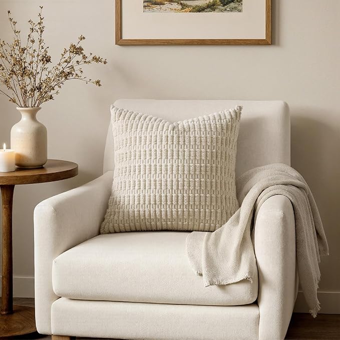 MIULEE Corduroy Decorative Throw Pillow Covers 20x20 Cream White Pack of 2 | - Image 4
