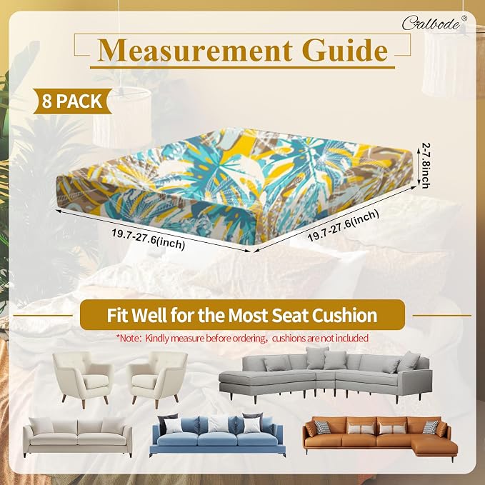 CALBODE 8pcs Outdoor Tropical Plant Printed Sofa Seat Cushion Covers Strechable - Image 2
