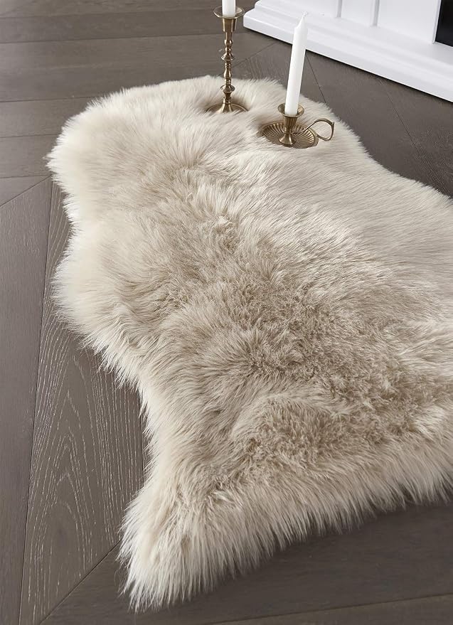 SERISSA Faux Sheepskin Fur Area Rug Beige Fur Chair Cover Seat Pad Small Fuzzy - Image 5