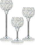 Crystal Metal Tealight Candlestick, Bling Bowl Candelabras, Tall Crystal Votive Candle Holders Elegant Crystal Candle Centerpiece for Dining Table Wedding Decor (Set of 3, Silver)