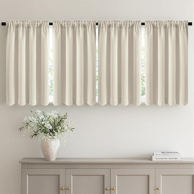 MIULEE Set of 4 Cream Beige 45 Inch Short Blackout Kitchen Window Curtains | by MIULEE