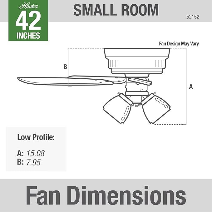 Hunter Fan Company 52152, 42 inch Crestfield Fresh White Low Profile Flush Mount Ceiling Fan with Lights LED and Pull Chain