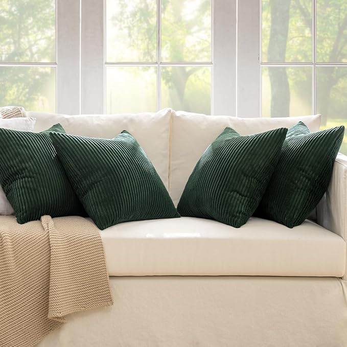MIULEE Soft Corduroy Decorative Throw Pillow Covers Army Green 18x18 | Set of 4 - Image 7