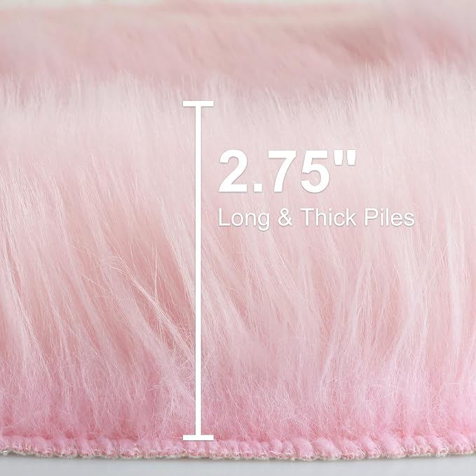 duduta Pink Faux Fur Rug 2x3 ft, Small Fluffy Bedside Rug Seat Covers | Shag - Image 2