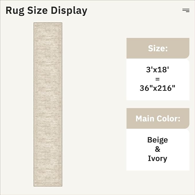 Soalmost Washable 3x18 Hallway Runner Rug Non-Slip Kitchen Entry Rugs Beige | - Image 5