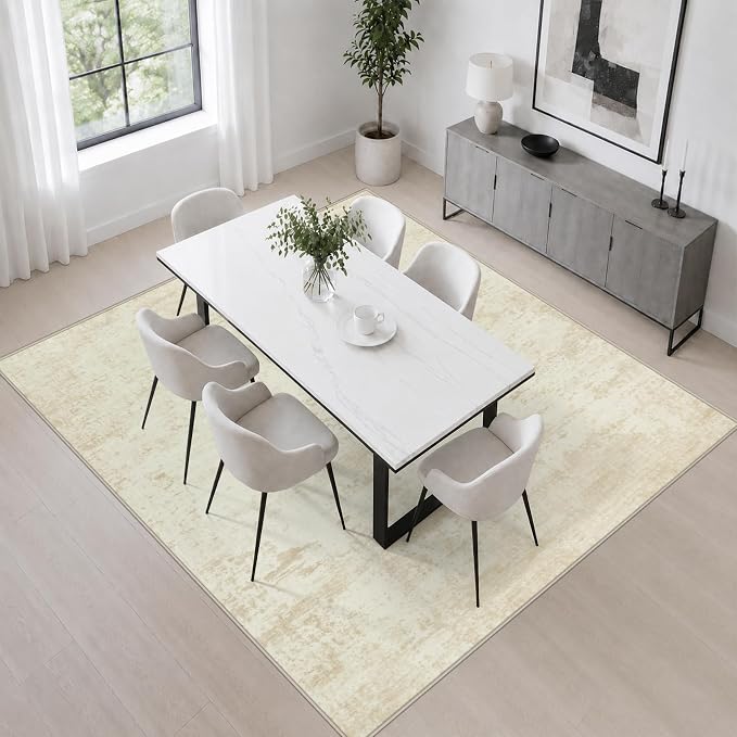 Area Rug Living Room: 6x6 Modern Washable Indoor Soft Carpet Beige | - Image 4