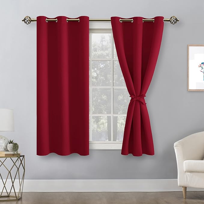 Short Blackout Curtains for Bedroom Christmas Red 38 x 45 Inch | Thermal - Image 8