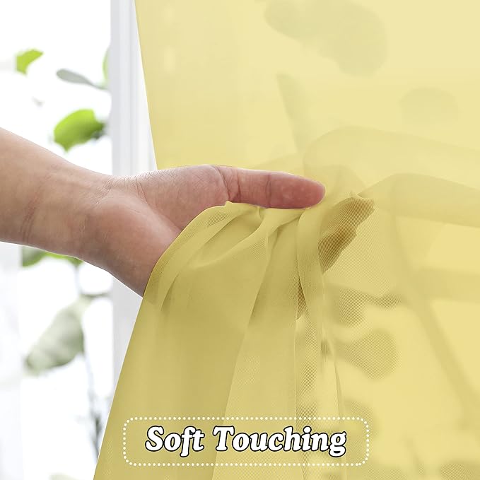 Mustard Yellow Sheer Curtains 108 Inches Long, Light Filtering Airy Transparent - Image 4