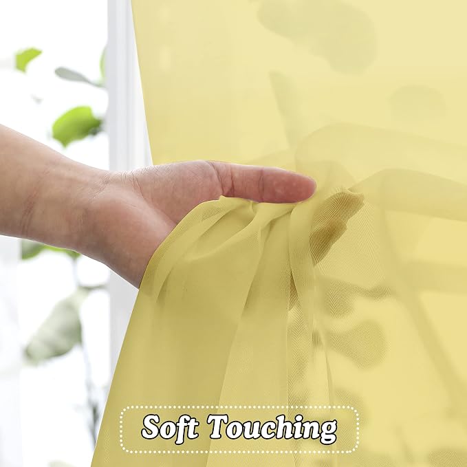 Mustard Yellow Sheer Curtains 45 Inches Long 2 Panels, Light Filtering Sheer - Image 4