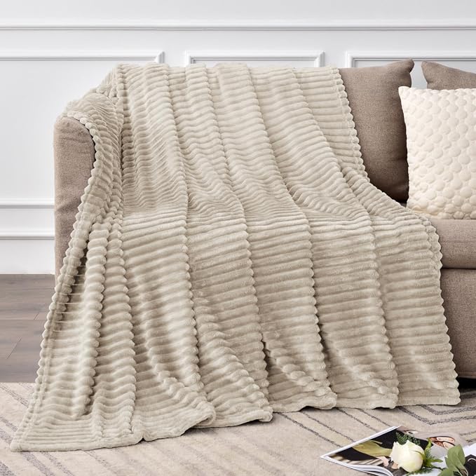 BEDELITE 3D Ribbed Jacquard Linen Fleece Twin Blanket - Image 6
