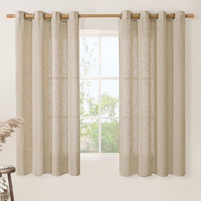 Linen Blended Window Curtains 63 inch Length by LAMIT