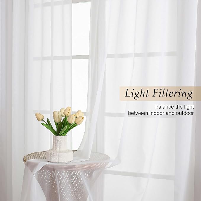 White Sheer Curtains 84 Inches Long 2 Panels Set - Image 2