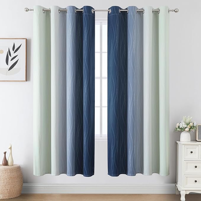 Sage Green and Navy Blue Ombre Blackout Curtains - Image 2