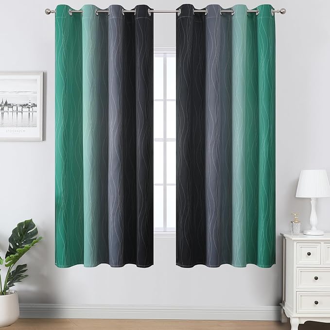 Black and Green Ombre Blackout Curtains 63 Inches Long | Gradient Color Curtains - Image 2