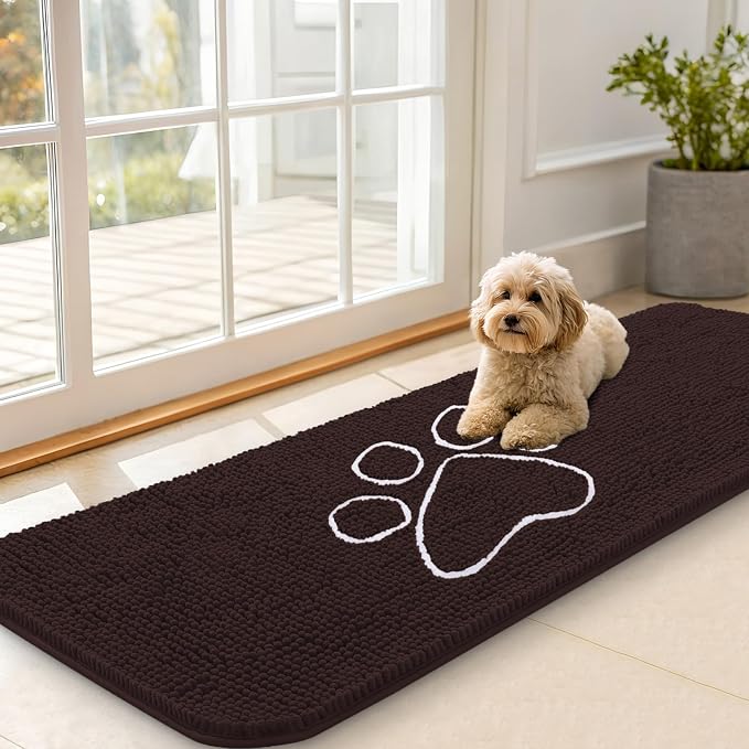 OLANLY Dog Door Mat for Muddy Paws 59x20, Paw Print Design Chenille Mud Mat | by OLANLY