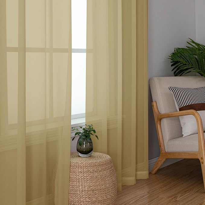 Gold Sheer Curtains 72 Inches Long 2 Panels Set, Transparent Light Filtering - Image 5