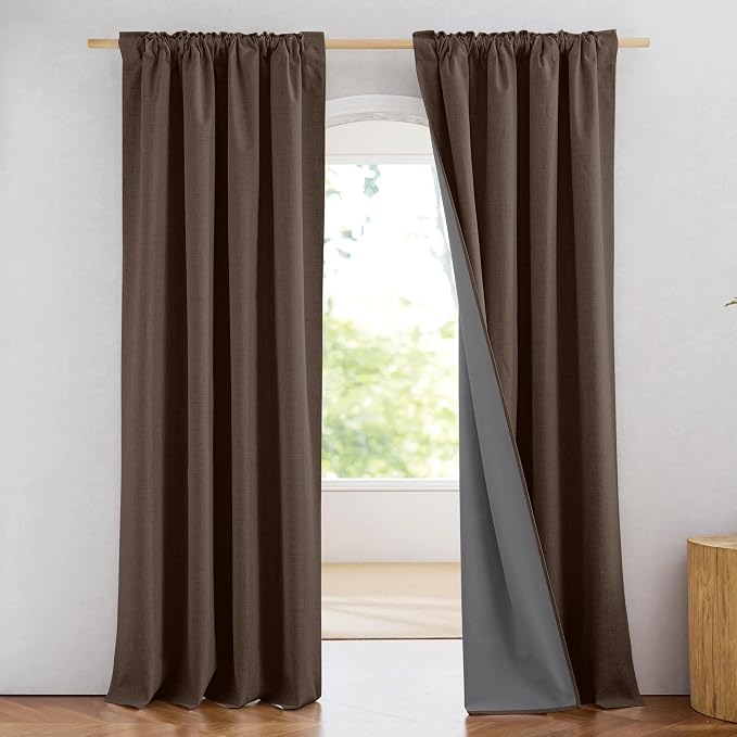 NICETOWN 100% Blackout Brown Curtains - Image 2