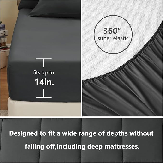 CozyLux Full Size Comforter Sets Dark Grey, 7 Pieces Bed in a Bag, Dark Grey Comforter Full Size, All Season Bedding Sets with Stitch Quilted Comforter, Flat Sheet, Fitted Sheet, Pillowcases