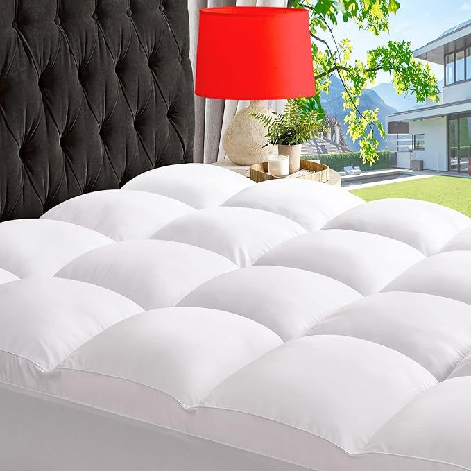 ABENE King Size Mattress Topper for Back Pain Relief, Extra Thick Mattress Pad Pillowtop, Soft Plush Mattress Cover Bed Topper with Deep Pocket, Overfilled Down Alternative Filling, White