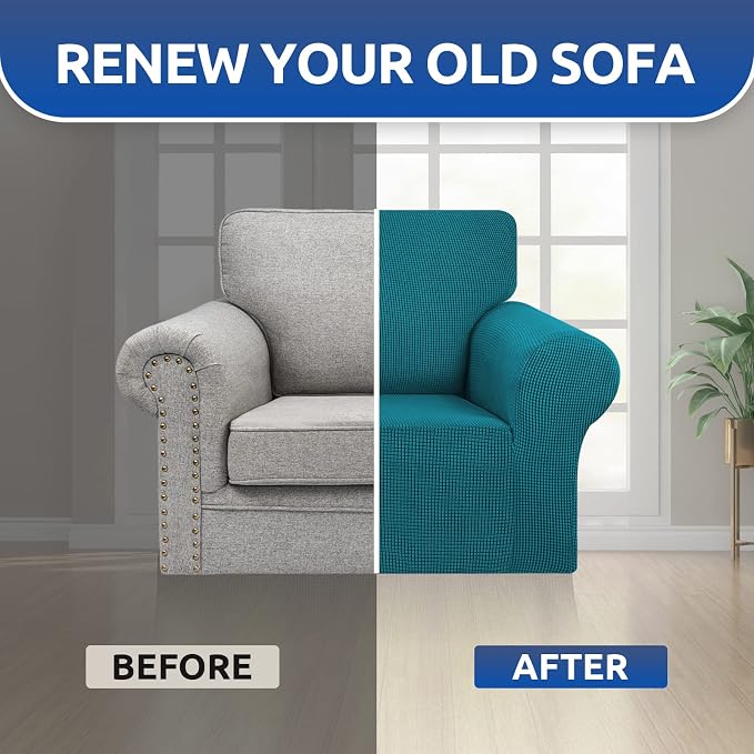 Stretch Chair Sofa Slipcover, Single Couch Cover, Peacock Blue | 1-Piece - Image 6