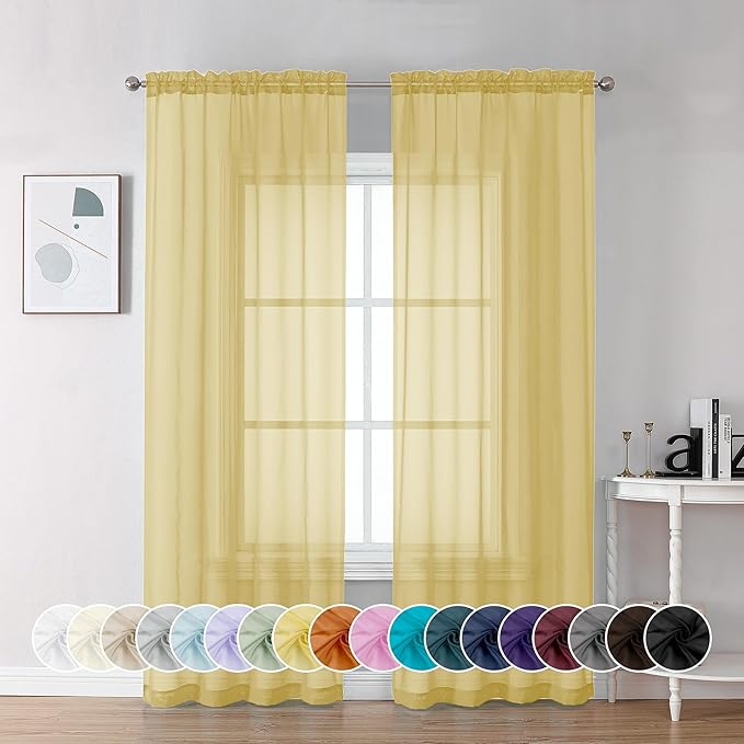Chyhomenyc Yellow Sheer Curtains 84 Inches Long by Chyhomenyc