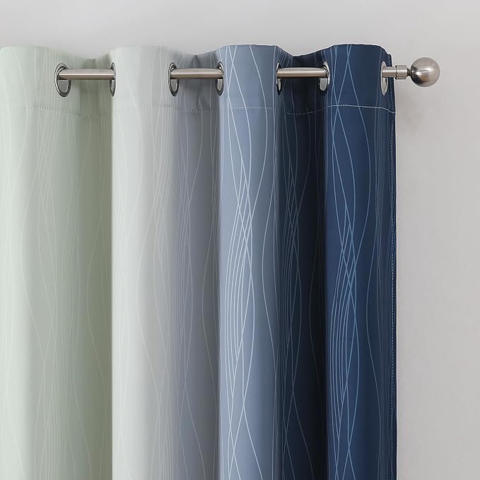 Sage Green and Navy Blue Ombre Blackout Curtains - Image 4