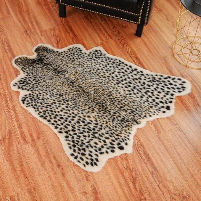 Leopard Print Area Rug Faux Cowhide Skin Fur Non-Slip Cheetah Rug Small Accent - Image 2