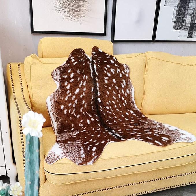 Faux Cowhide Area Rug, Sika Deer Printed Hide Rug Animal Print Rug Faux Fur - Image 2