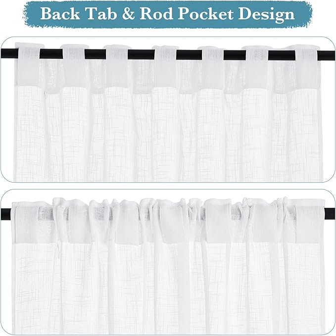 RYB HOME Linen Semi Sheer Kitchen Curtains Over Sink 36 inches Length | Light - Image 2