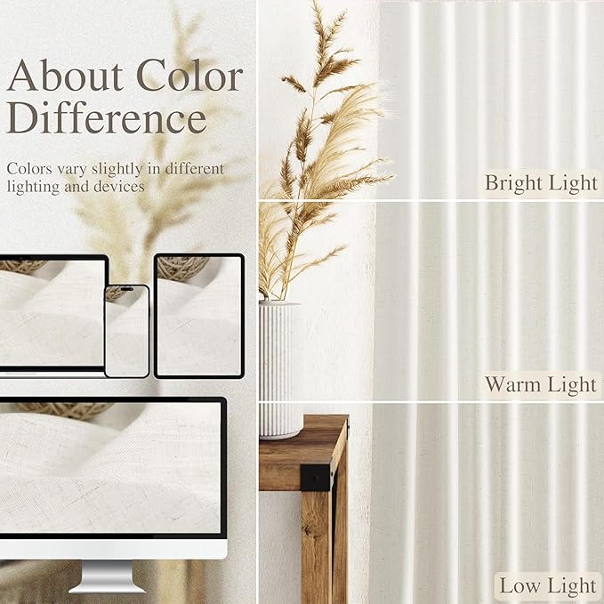 24 Inch Linen Curtains for Kitchen Beige White Small Window Semi Sheer Curtains - Image 3