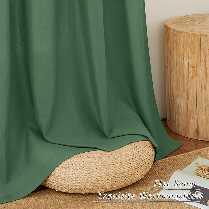 NICETOWN Flax Linen Olive Green Curtains 108 inches Long, Grommet Privacy Semi - Image 6
