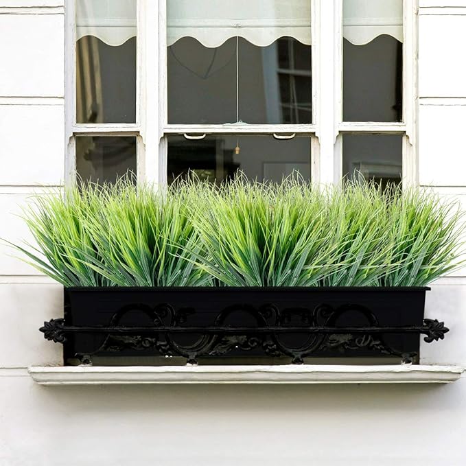 30 Bundles Artificial Grasses Outdoor UV Resistant Fake Grasses No Fade Faux Plastic Plants Garden Porch Window Box Decorating…