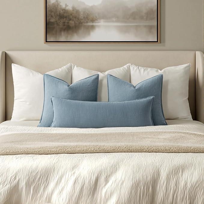 MIULEE Decorative Linen Lumbar Pillow Cover 14x36 Inch Blue Grey | Boho - Image 2