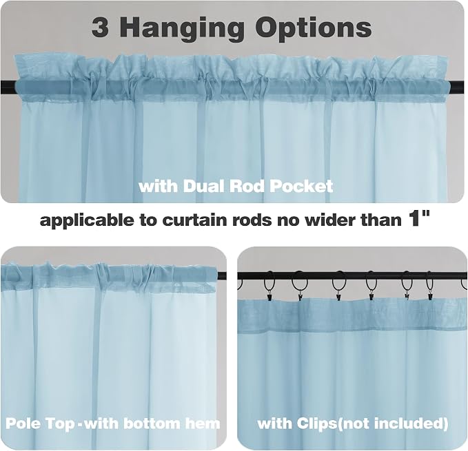 Chyhomenyc Light Blue Sheer Curtains 84 Inch Length 2 Panels, Sky Blue | Light - Image 6