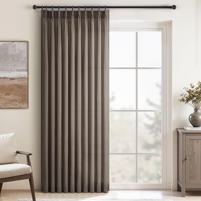 Topfinel 105 Inches Long Pinch Pleated Semi Sheer Curtains, Burlywood Blended by Topfinel