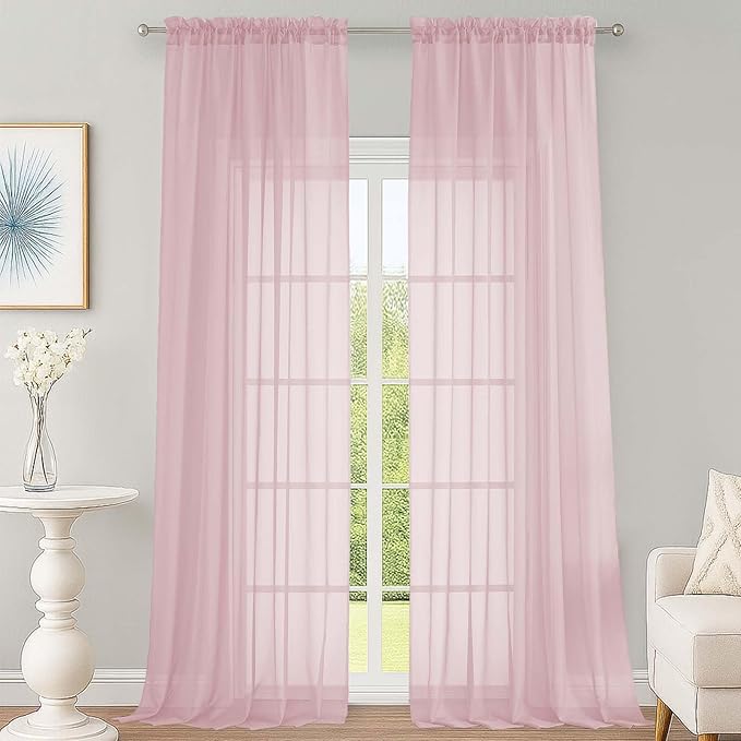 Blush Sheer Curtains 120 Inches Long 2 Panels Set, Airy Lightweight Sheer Blush by OWENIE