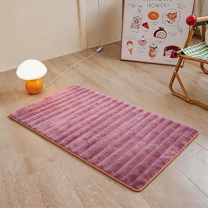 Dusty Rose Rabbit Striped Plush Rug 2'x3', Fluffy Shaggy Area Rug by CHOVY