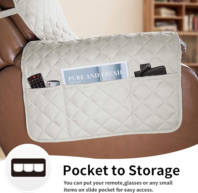 Easy-Going Reversible Couch Cover, Oversized Recliner, Ivory/Ivory | Machine - Image 3