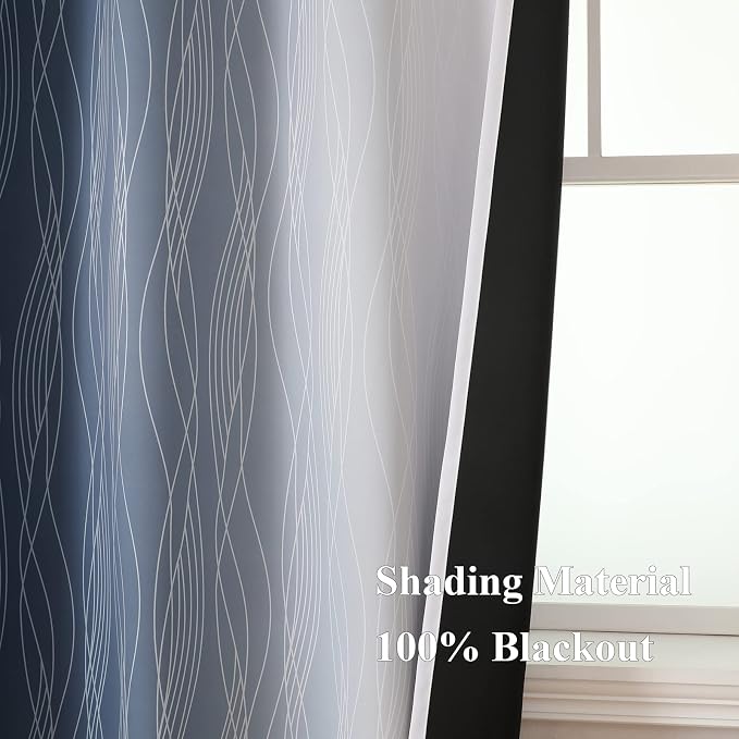 Navy Blue and Greyish White Blackout Curtains - Image 5