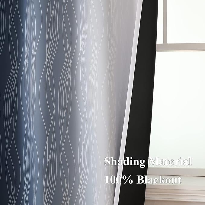 Navy Blue and Greyish White Blackout Curtains - Image 5