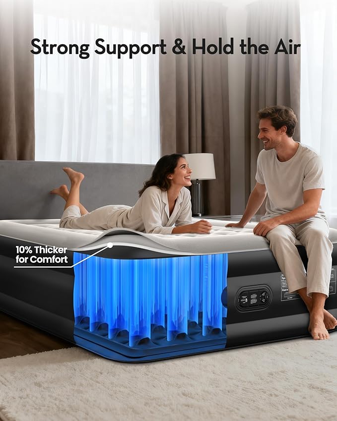 OhGeni 20" Raised Cal King Air Mattress with Built in Pump, Keep Feet from Dangling, Extra Length Blow up Mattress, Back-Friendly Airbed for Guests, Luxury Comfort for People(190CM Height), 700lbs