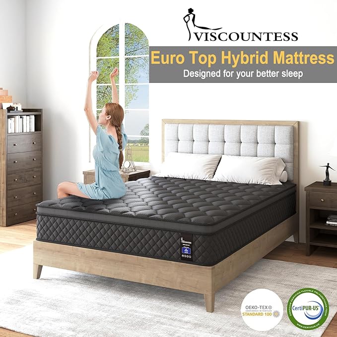 Queen Mattress, 14 Inch Mattresses Medium Firm Hybrid for Back & Lumbar Support, 100 Night Trial, Individual Pocket Spring Bed for Motion Isolation & Pressure Relief Black