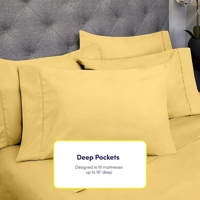 Twin XL Size Bed Sheets - 4 Piece 1500 Supreme Collection Fine Brushed Microfiber Deep Pocket Twin X-Large Sheet Set Bedding - 1 EXTRA PILLOW CASES, GREAT VALUE, Twin XL, Yellow